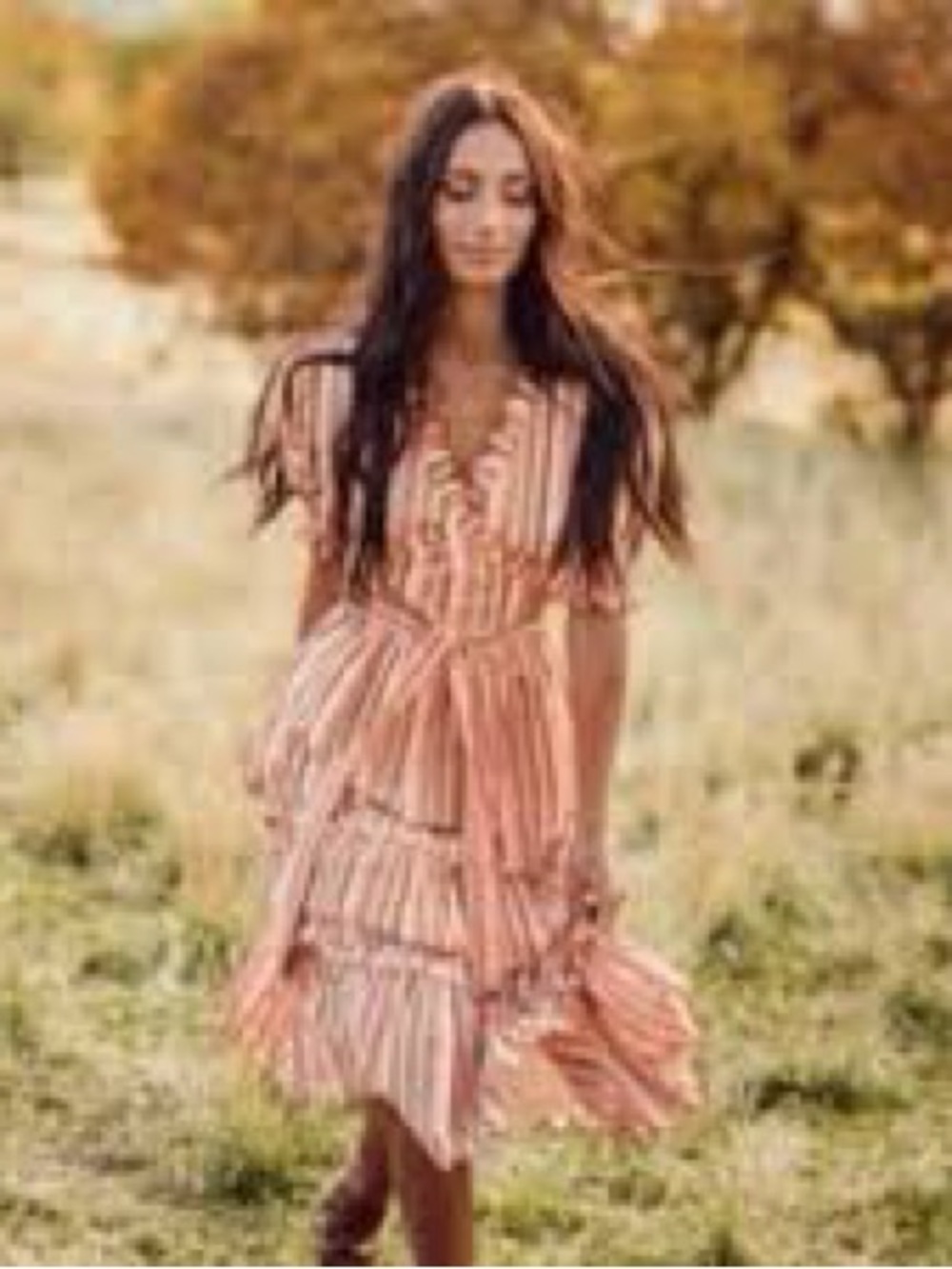 Striped Pink Tiered Ruffle Midi Dress - Women